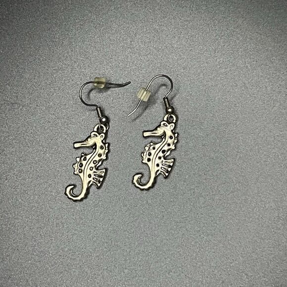 Seahorse Earrings 925 Sterling Silver Wire Drop 2-1/2" Ocean Water - Picture 1 of 5